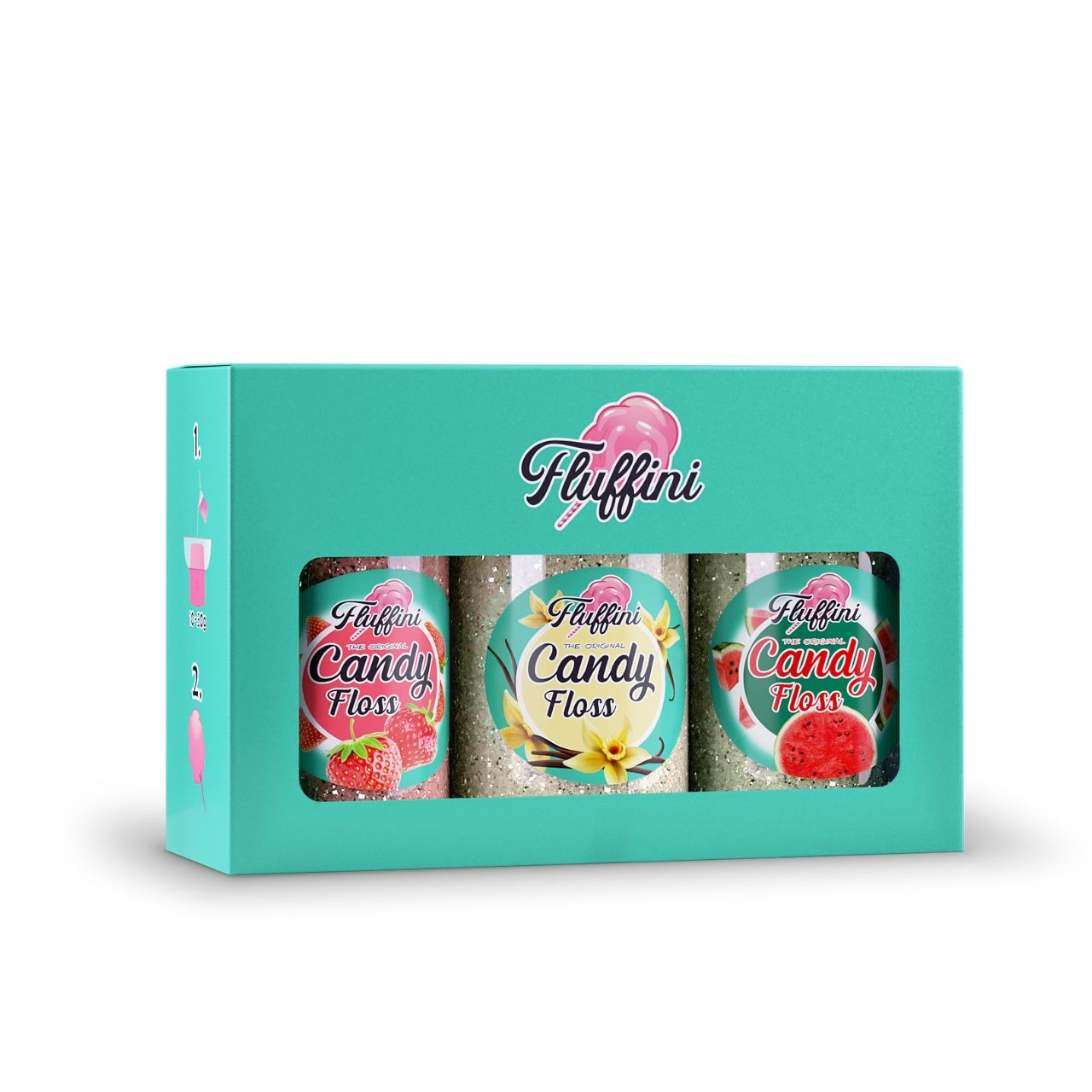 Fluffini Ízesített Vattacukor Eper, Vanília, Dinnyés Ízben 3x150 g