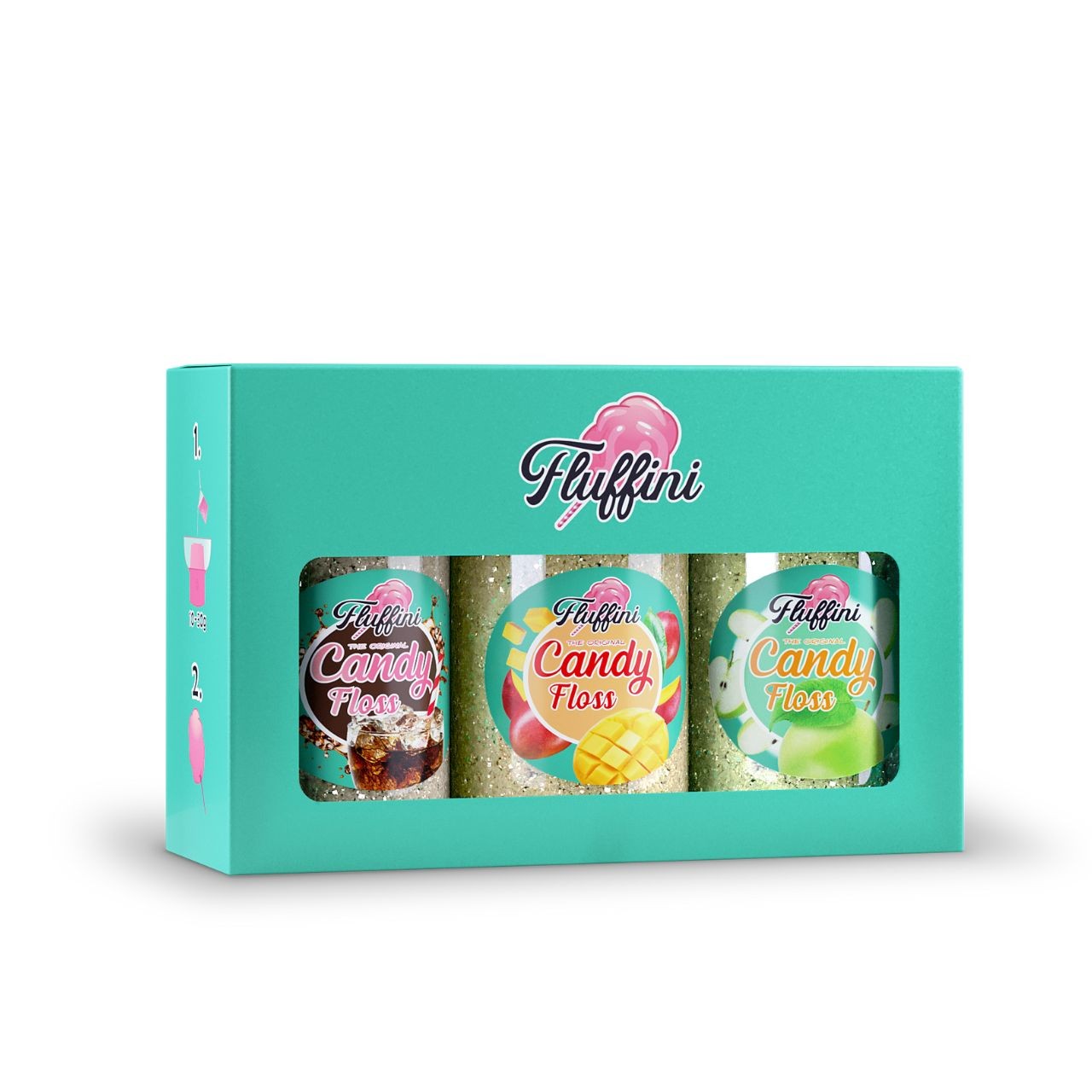 Fluffini Ízesített Vattacukor Mangó, Cola, Alma Ízben 3x150 g