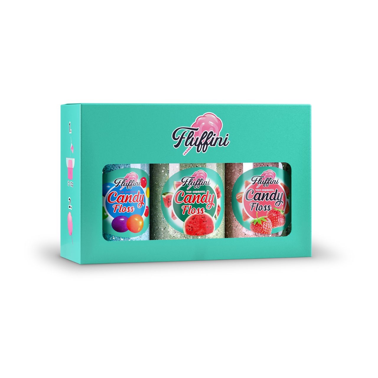 Fluffini Ízesített Vattacukor Rágógumi, Dinnye, Eper Ízben 3x150 g