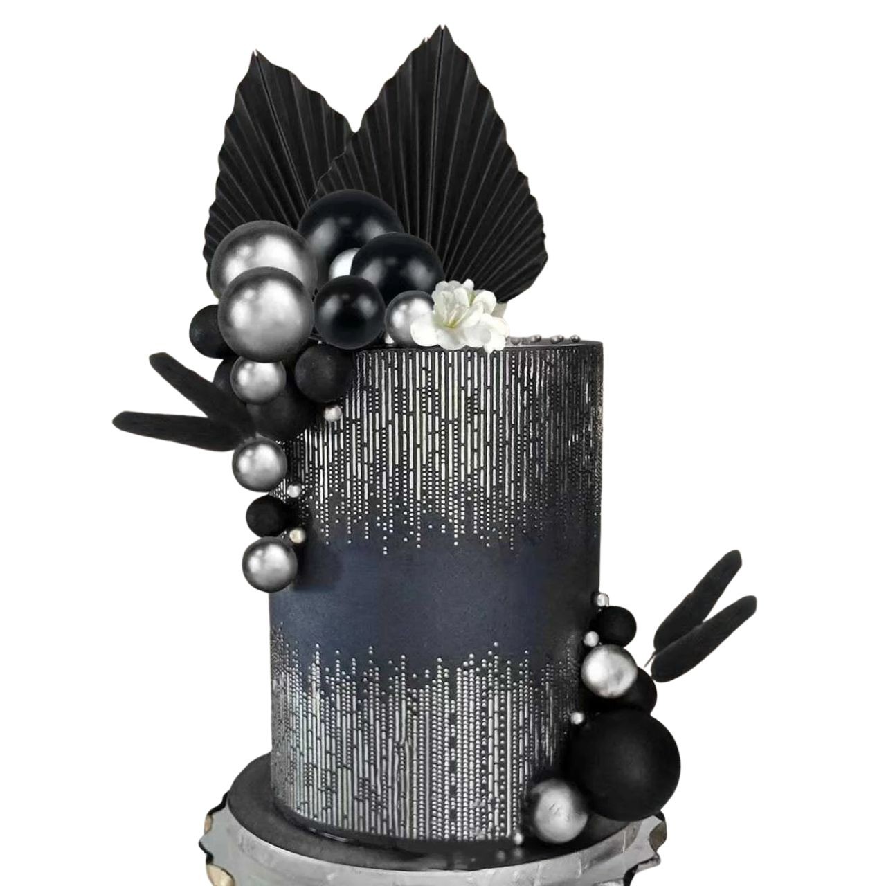 Tortabeszúró - 25 darabos műanyag gömb tortadekorációs szett fekete-ezüst 1db