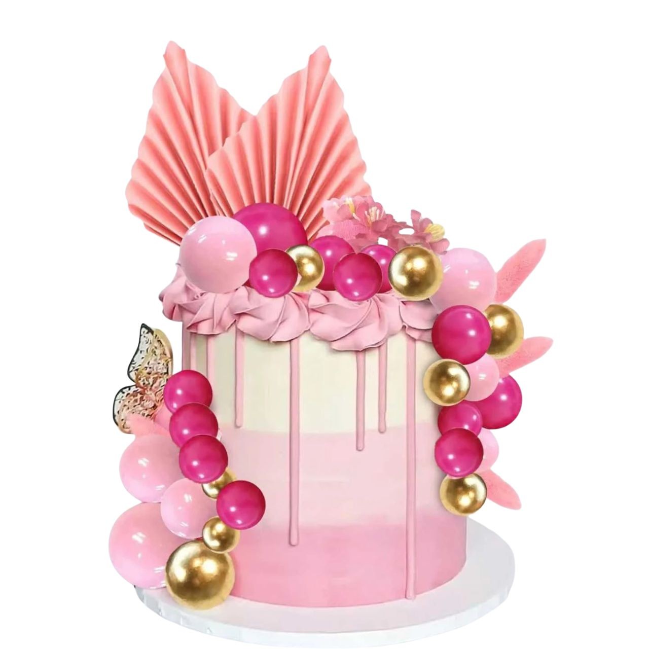 Tortabeszúró - 25 darabos műanyag gömb tortadekorációs szett rózsaszín-pink-arany 1db