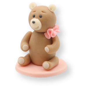 Maci rózsaszín masnival marcipán figura 1db