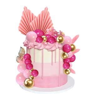 Tortabeszúró - 25 darabos műanyag gömb tortadekorációs szett rózsaszín-pink-arany 1db