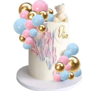 Tortabeszúró - 36 darabos műanyag gömb tortadekorációs szett rózsaszín-arany-vil.kék 1db