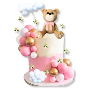 Tortabeszúró Rózsaszín Macis 33db-os arany-fehér-rózsaszín